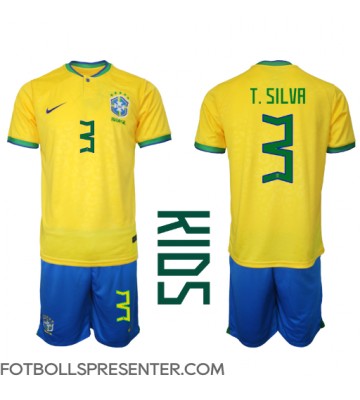 Brasilien Thiago Silva #3 Hemmatröja Barn VM 2022 Kortärmad (+ korta byxor)